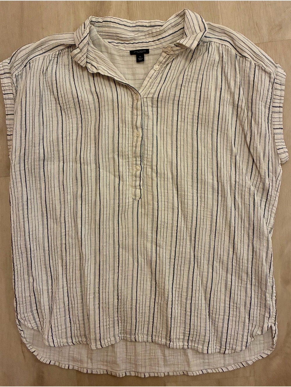 Ann Taylor Factory Cream Blouse with Navy Stripes